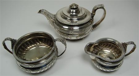 Appraisal: A George III three piece tea set London comprising a