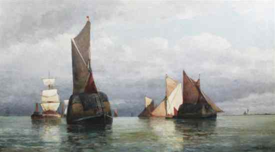 Appraisal: Frederick James Aldridge - oil on canvas Hay barges off