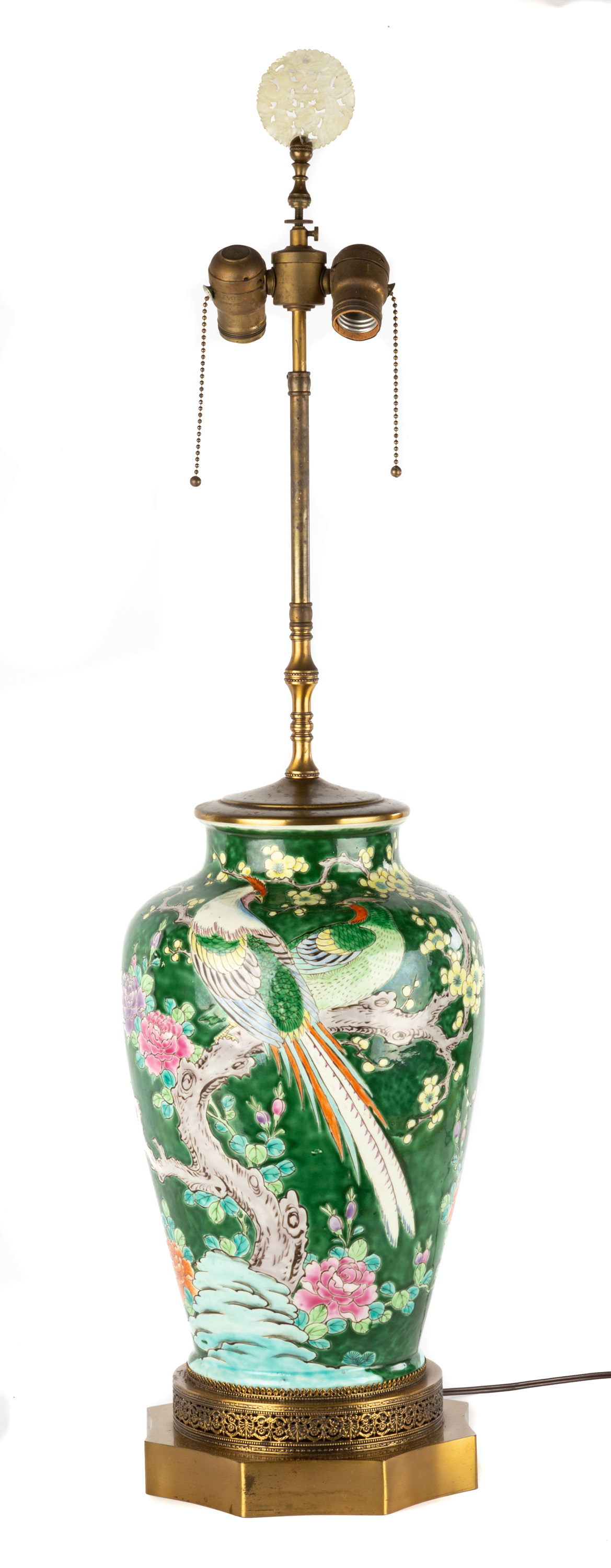 Appraisal: CHINESE FAMILLE VERTE PORCELAIN LAMP BASE circa decorated with birds