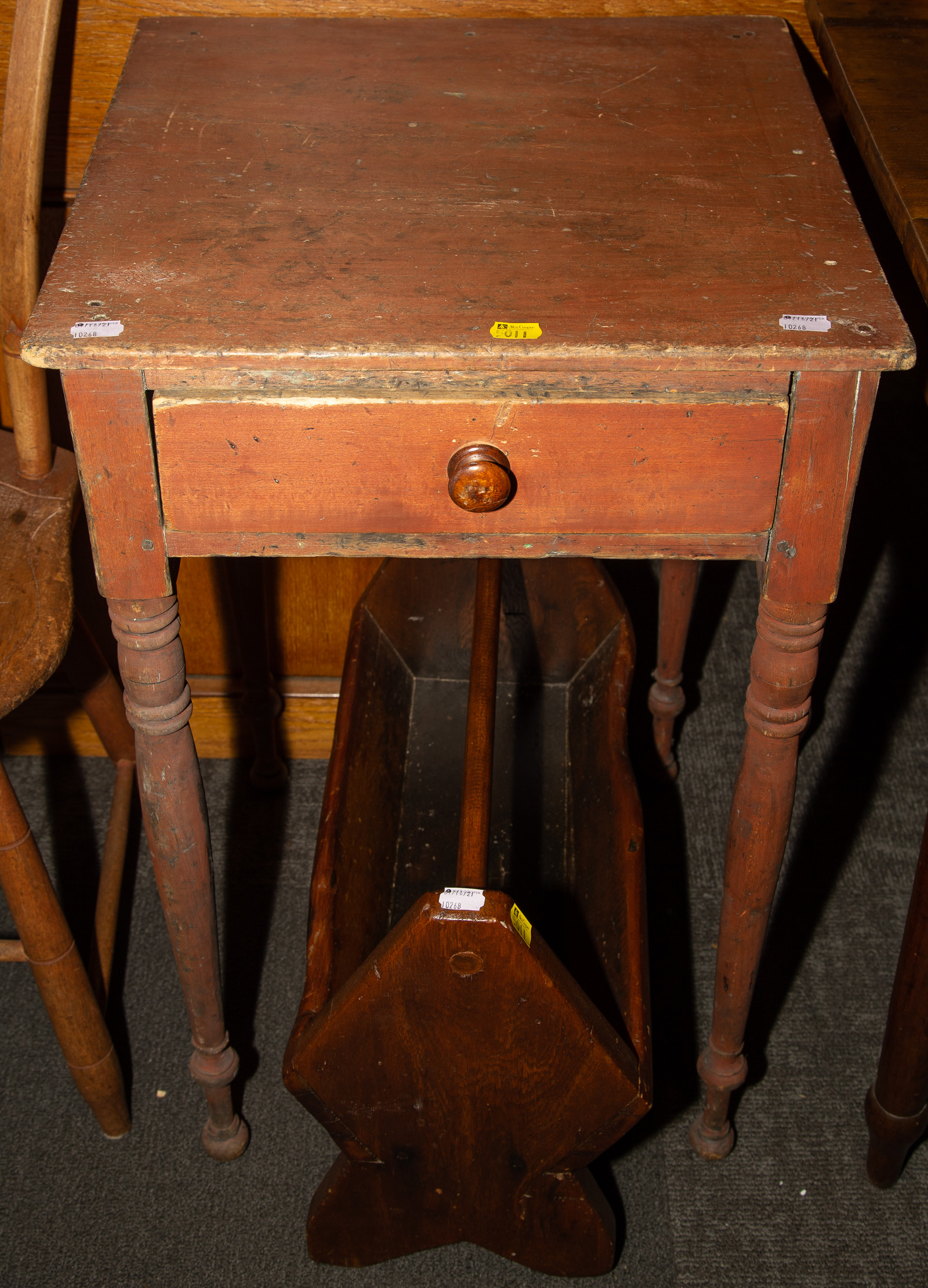 Appraisal: TWO PIECES OF ANTIQUE PINE FURNITURE Comprising a one-drawer stand