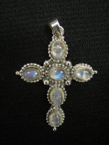 Appraisal: Moonstone Sterling Silver Cross Pendant fine oval cabochons