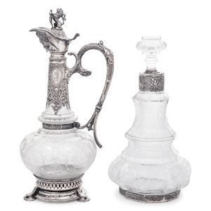 Appraisal: A Continental Silver Mounted Etched Glass Decanter and an English