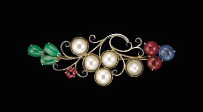 Appraisal: Multi gem set brooch White metal set with five cultured