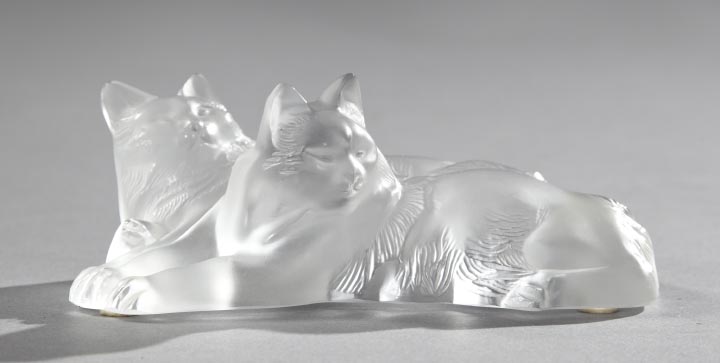 Appraisal: Lalique Crystal Group of Two Cuddling Recumbent Cats in satin-finished