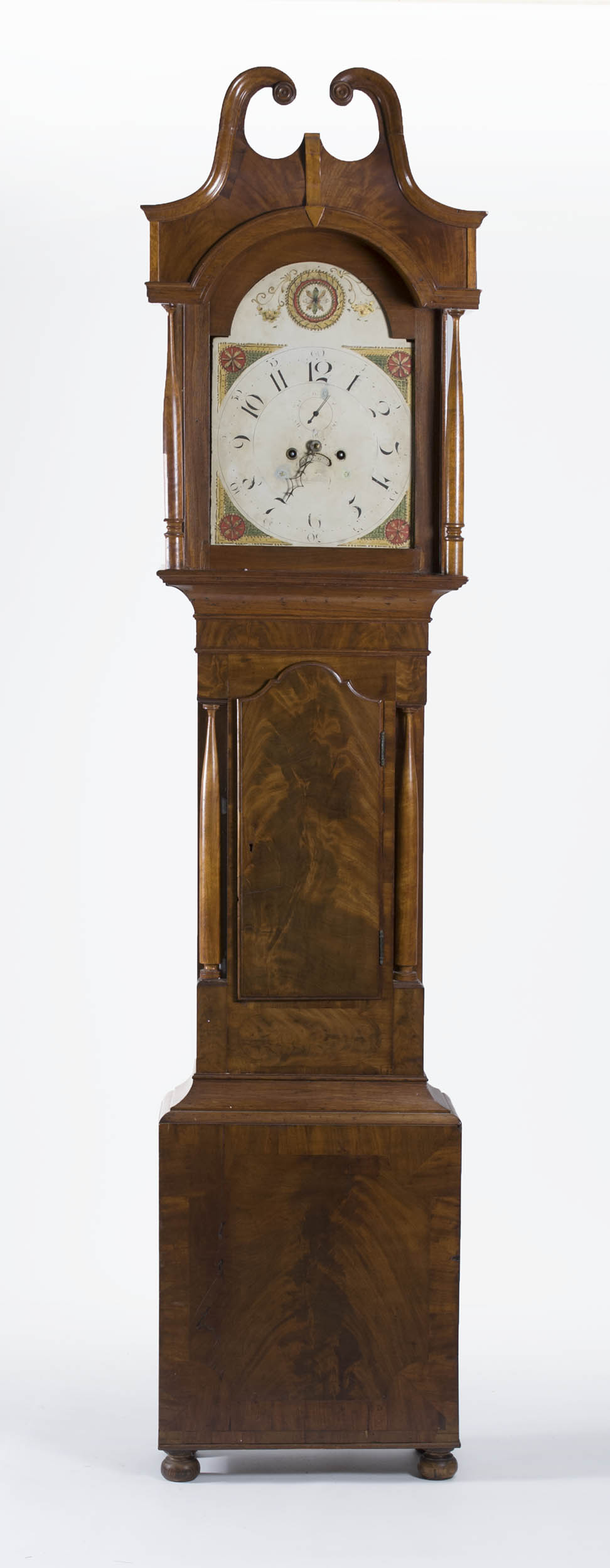 Appraisal: ANTIQUE SCOTTISH TALL CLOCK in mahogany veneers with broken arch