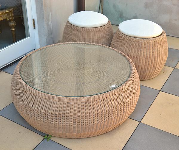 Appraisal: A THREE PIECE CANE OUTDOOR SETTING INCLUDING A CIRCULAR LOW