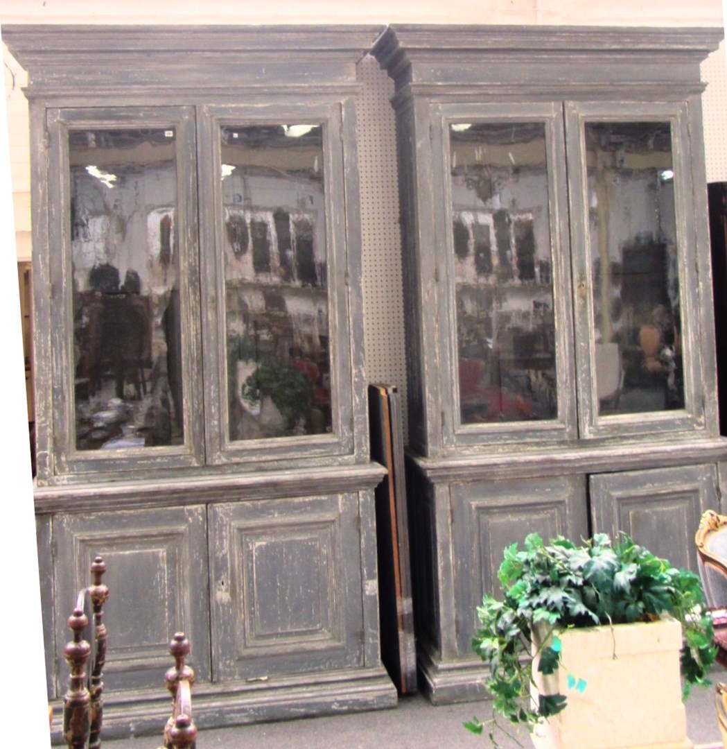 Appraisal: A large pair of th century French grey painted bookcase