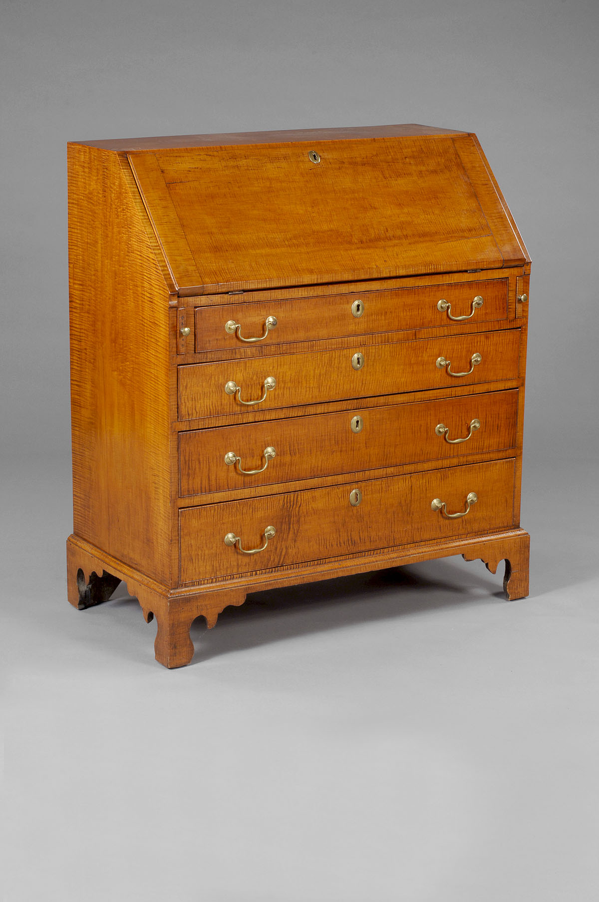 Appraisal: NEW ENGLAND CHIPPENDALE TIGER MAPLE SLANT LID DESK PROBABLY RHODE