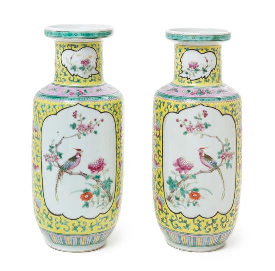 Appraisal: Sale Lot A Pair of Famille Jaune Porcelain Rouleau Vases