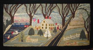 Appraisal: folky 's Addison County VT hooked rug with view of