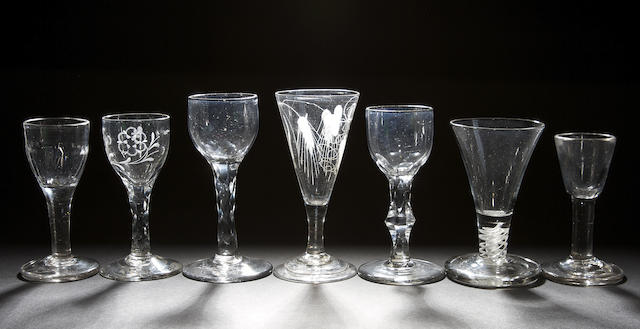 Appraisal: Seven various small wine or dram glasses th century Including