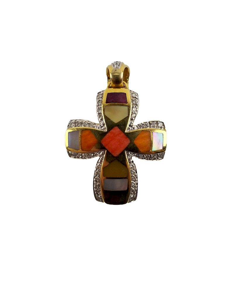 Appraisal: K Gold Asch Grossbardt Diamond Cross Pendant K Gold Asch