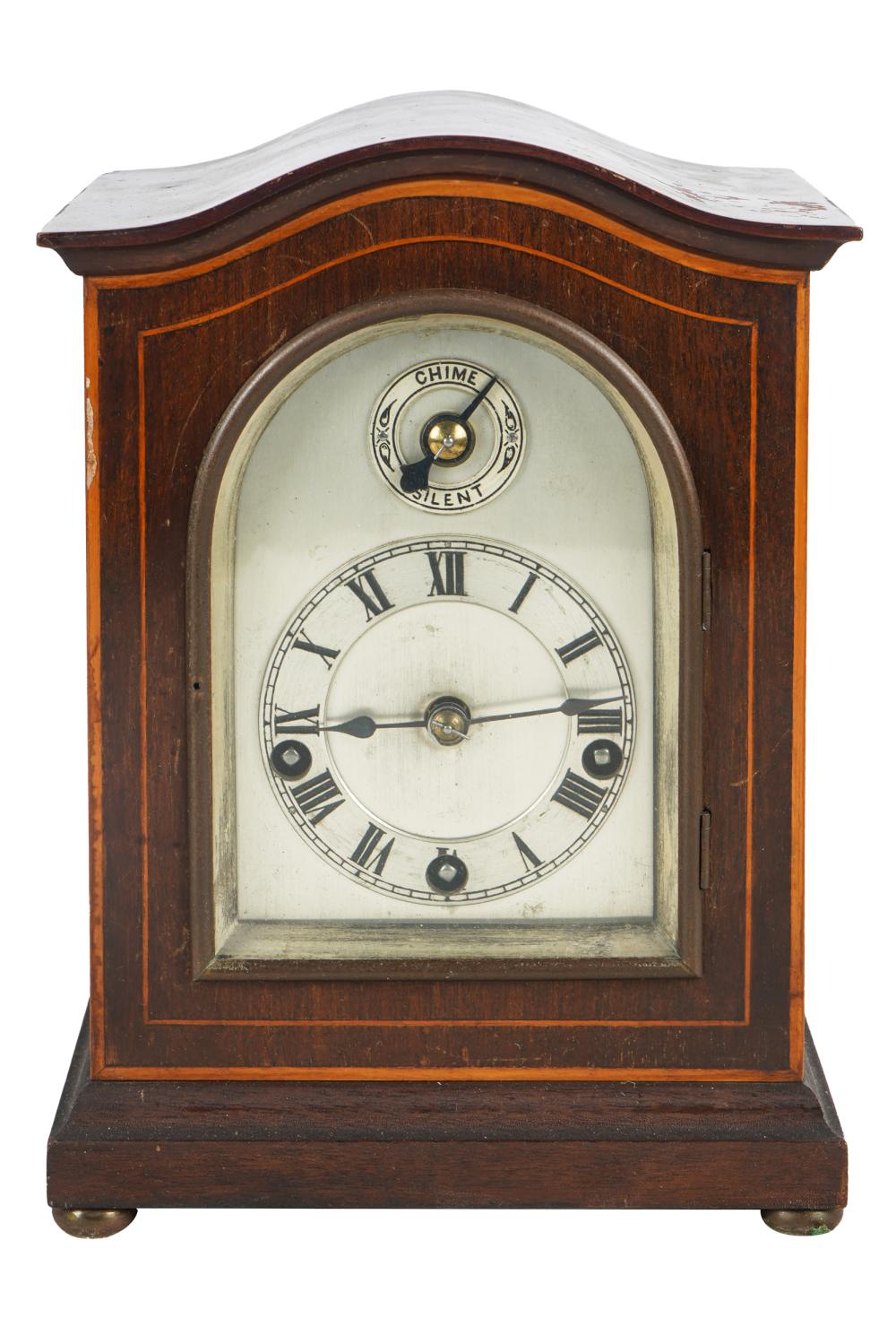 Appraisal: MAHOGANY MANTLE CLOCKmarked to movement Nine Jewels chime silent with