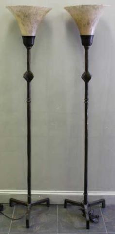 Appraisal: Midcentury Quality Giacometti Style Floor Lamps Heavy bronze replicas after