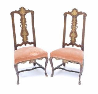 Appraisal: Pair of Venetian Decorative Side Chairs Pair of antique polychrome