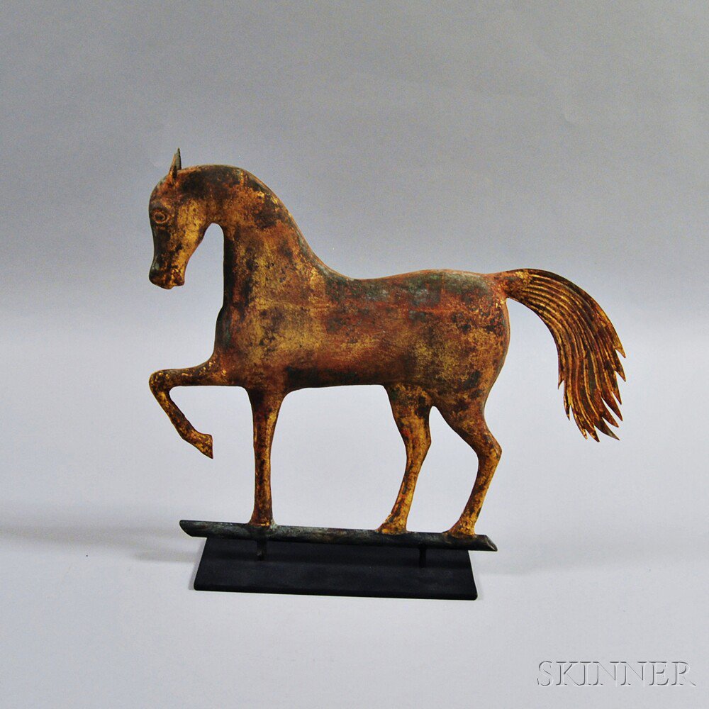 Appraisal: Small Molded and Gilt Copper Prancing Horse Weathervane th century