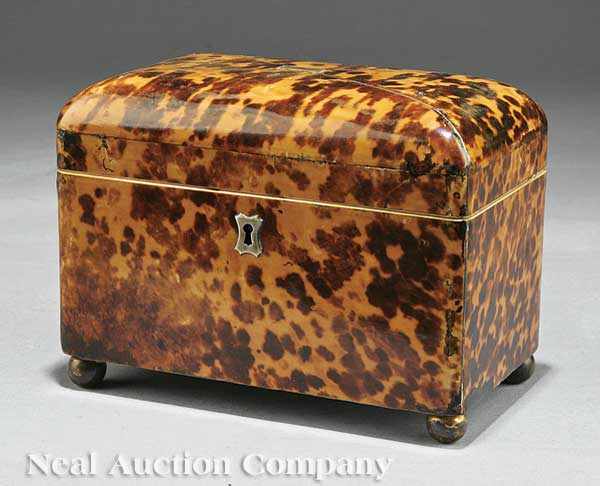 Appraisal: An Antique English Tortoiseshell Tea Caddy th c domed lid