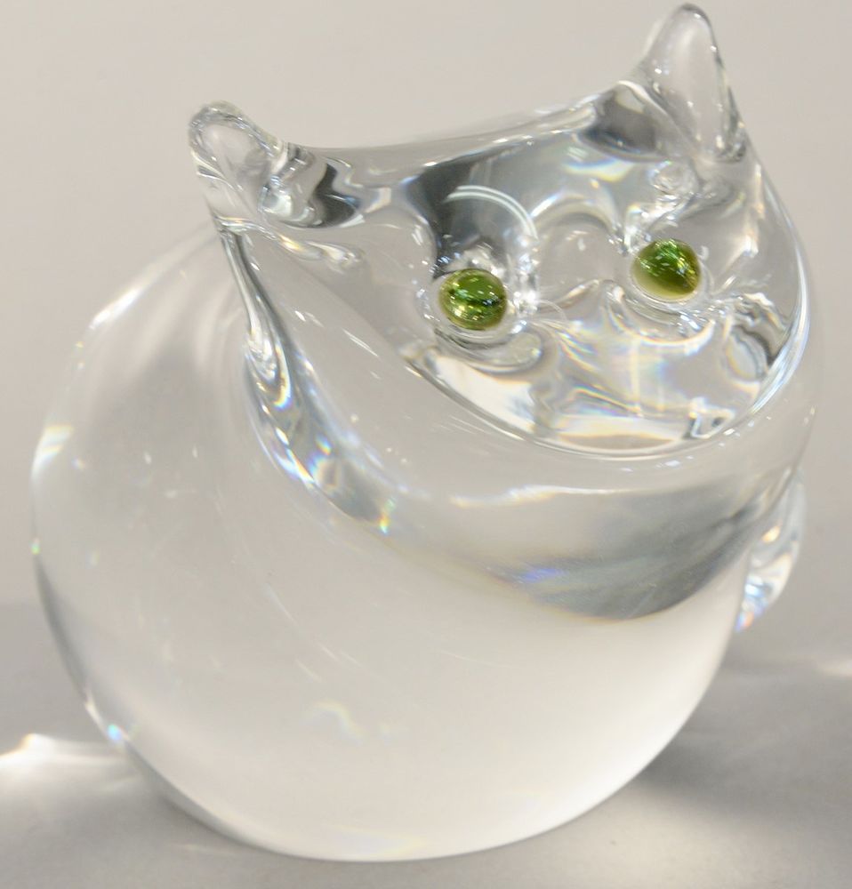 Appraisal: Steuben cat figural crystal sculpture with tourmaline eyes signed Steuben