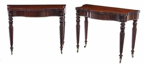 Appraisal: Pair Massachusetts late Federal carved card tables Boston area circa