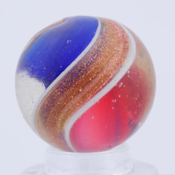 Appraisal: Red Blue Ribbon Lutz Marble Red transparent glass over white