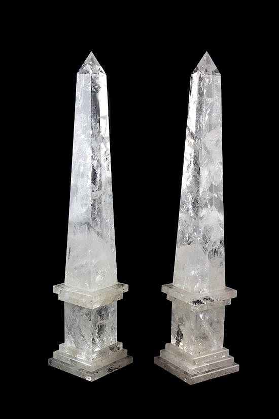 Appraisal: A Pair of Rock Crystal Obelisks Height inches A Pair