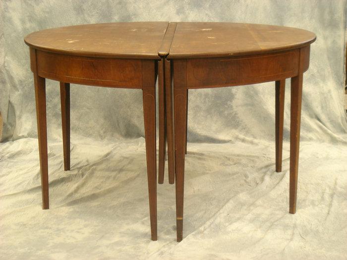 Appraisal: part mahogany Hepplewhite style dining table half round drop leaf