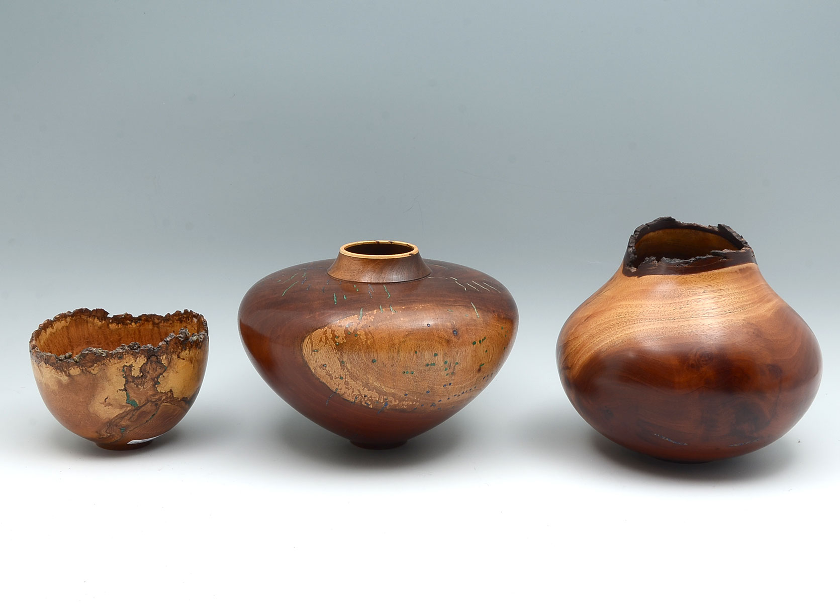 Appraisal: PC JORN W PIEL TURNED WOODEN VASES BOWL Comprising -