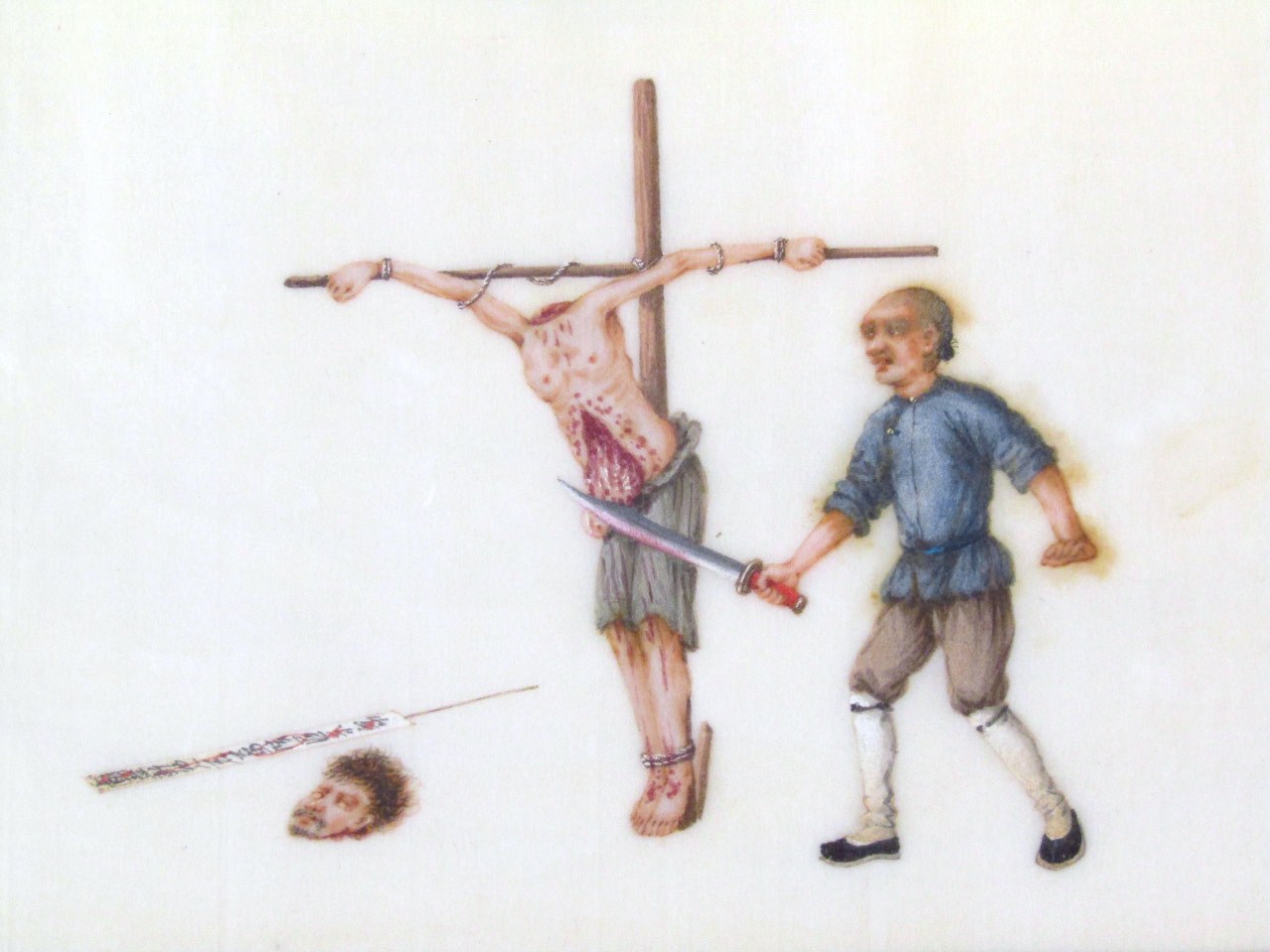 Appraisal: Chinese Republican school Figure on a cross being decapitated by