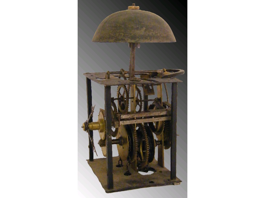 Appraisal: Interesting early birdcage wall clock movement with outside countwheel surmounted