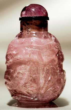 Appraisal: PINK TOURMALINE SNUFF BOTTLE Small carved pink tourmaline snuff bottle