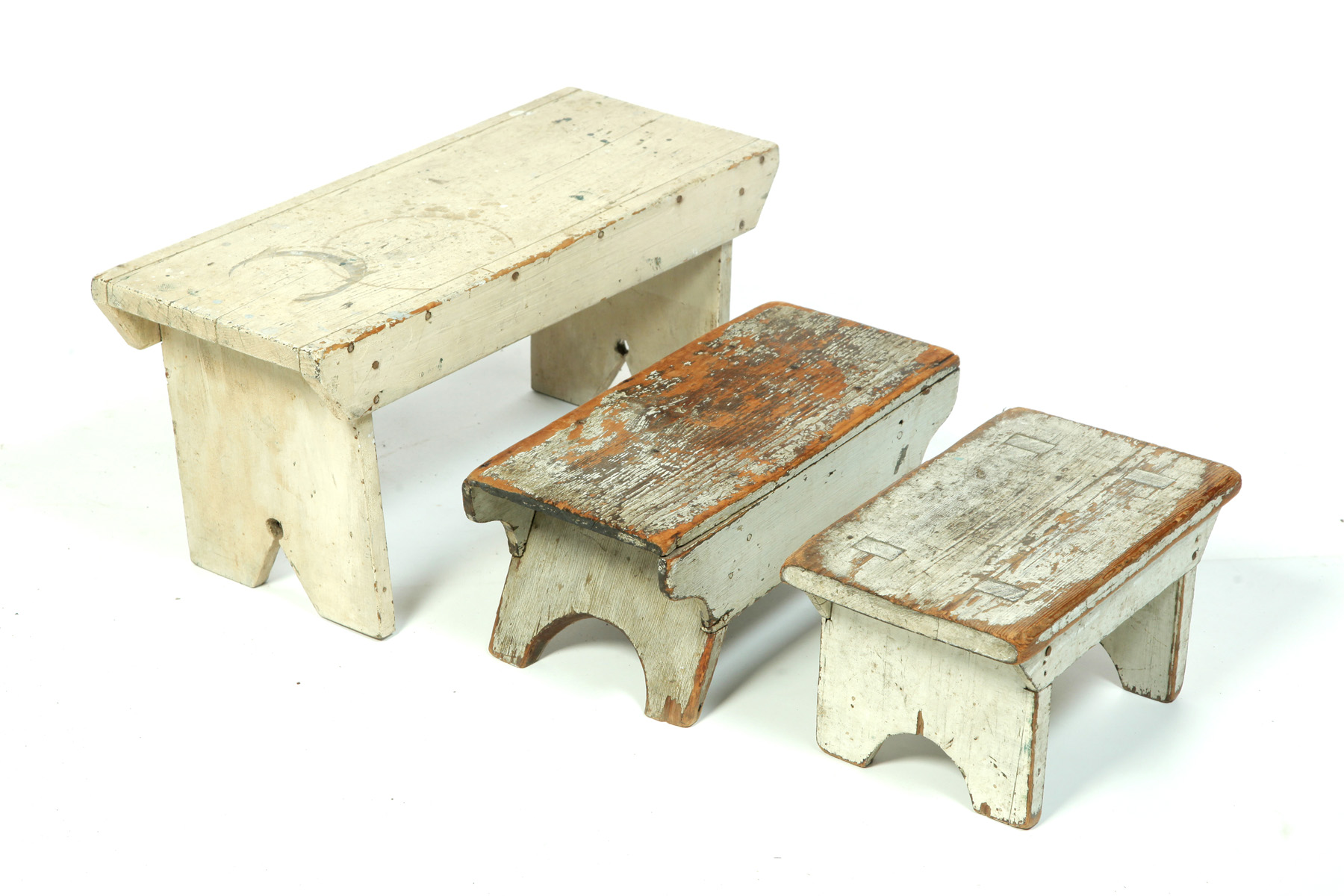 Appraisal: THREE AMERICAN FOOTSTOOLS Second half- th century pine All in