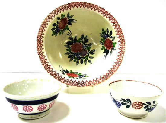 Appraisal: Large spatterware bowl '' h x '' dia floral motif