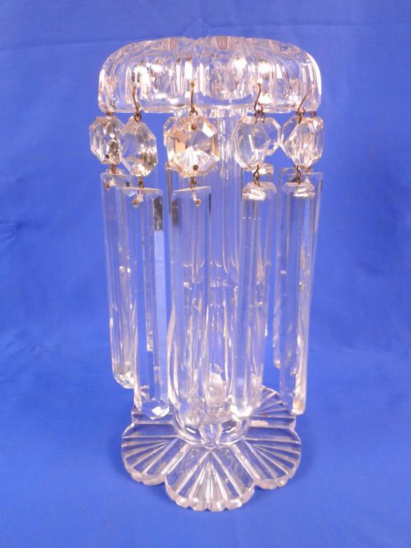 Appraisal: A clear cut glass table lustre with pendant and prismatic