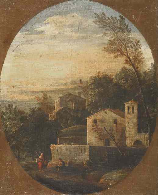 Appraisal: CIRCLE OF RICHARD WILSON - Figures in an Italianate landscape