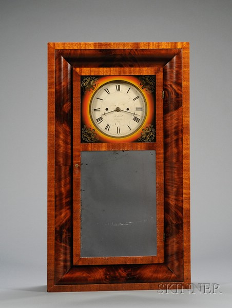 Appraisal: Mahogany Striking Mirror Clock by James Jones Concord New Hampshire