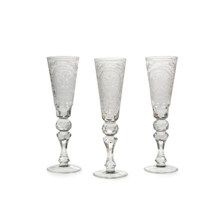 Appraisal: Set of Twelve Russian Cut and Wheel Engraved Glass Champagne