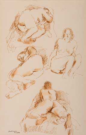 Appraisal: RAPHAEL SOYER Studies of Female Nudes Pen and brown ink