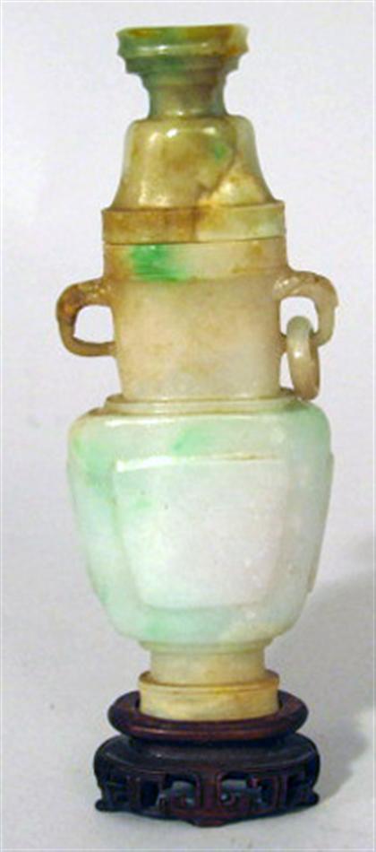 Appraisal: Fine small Chinese jadeite covered vase th century Of narrow