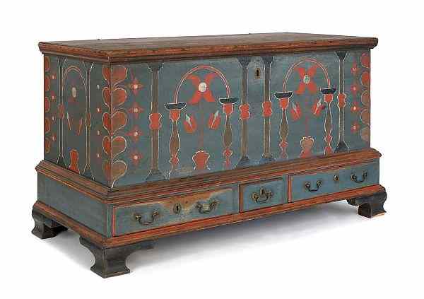 Appraisal: Berks County Pennsylvania painted pine dower chest ca retaining a