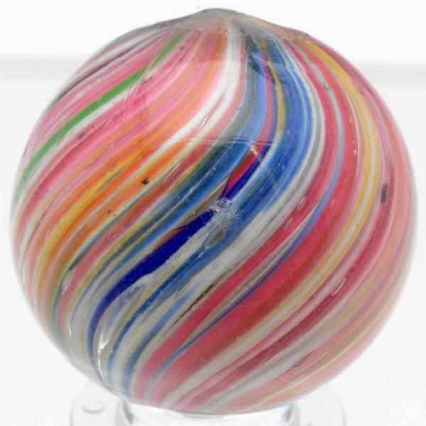 Appraisal: Multicolored Onionskin Marble White base onionskin with rainbow of colors