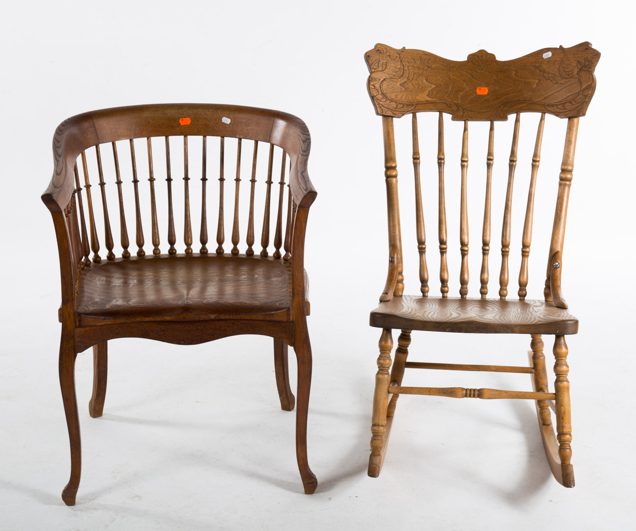 Appraisal: Oak barrel chair and rocker