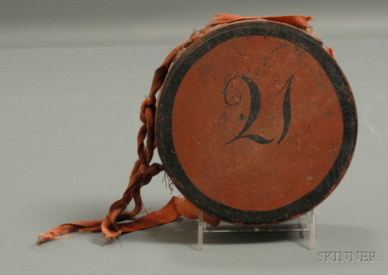 Appraisal: Red-painted Wooden Canteen America early th century lapped-seam construction one