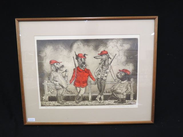 Appraisal: Curt Frankenstein dry point The Hunters four dogs ready to