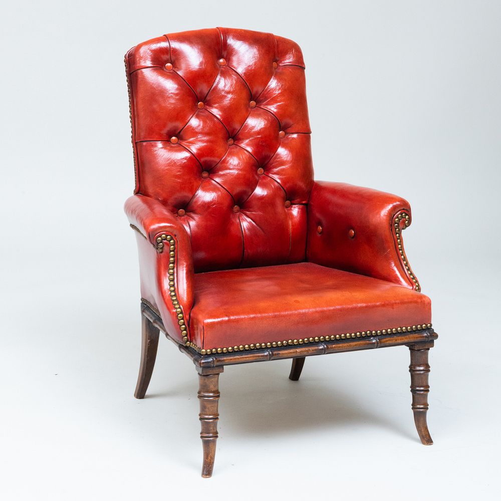 Appraisal: Late Regency Mahogany and Tufted Leather Child's Armchair x x