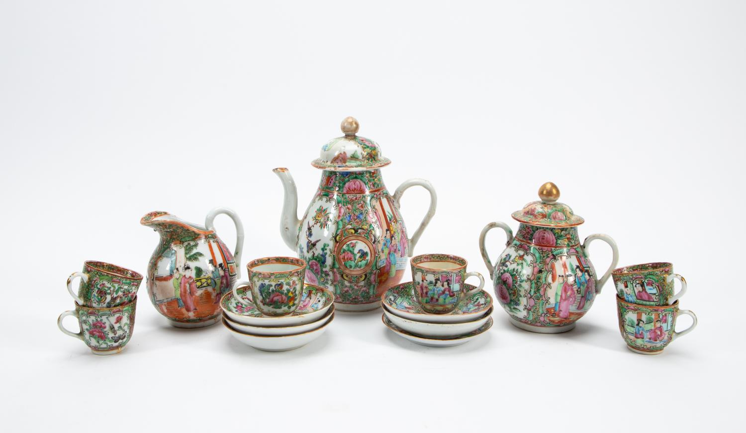 Appraisal: ROSE MEDALLION ASSEMBLED PORCELAIN TEA SET PC Fifteen piece Chinese