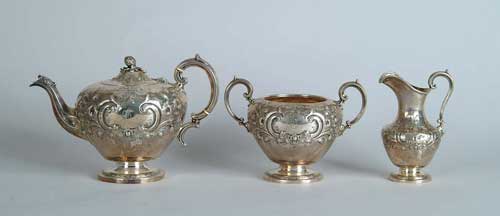 Appraisal: THREE PIECE ENGLISH STERLING TEA SET Sheffield by Martin Hall