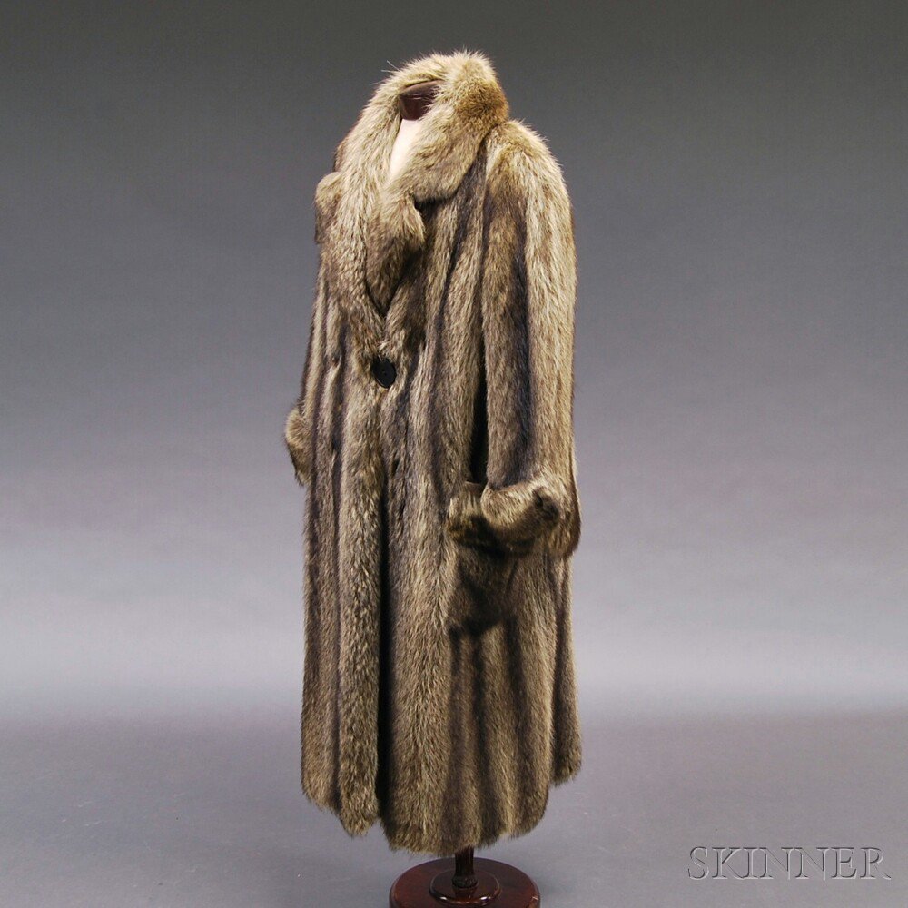 Appraisal: Full-length Fur Overcoat the heavy double-breasted coat with long mottled