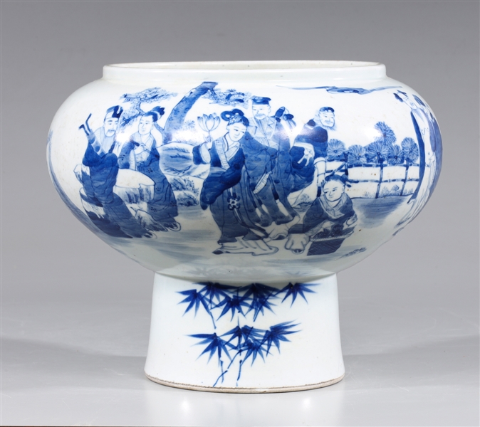 Appraisal: Chinese blue on white foot bowl jardini re depicting several