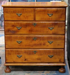 Appraisal: William and Mary tiger maple chest New England circa having