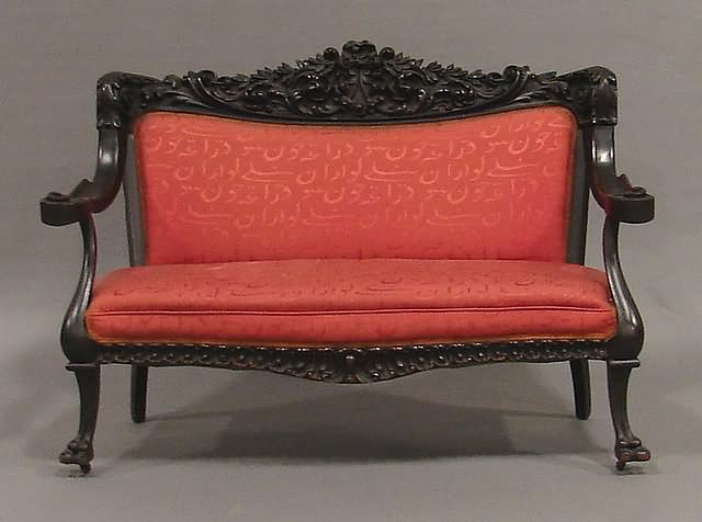 Appraisal: Settee back with deeply carved bow-tied ribbons flowers and leaf